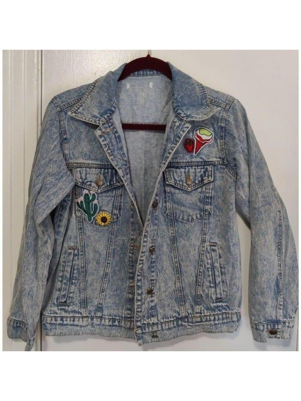 Good Vibes Only Jean Embroidered Details Front Back Jacket - Picture 2 of 7